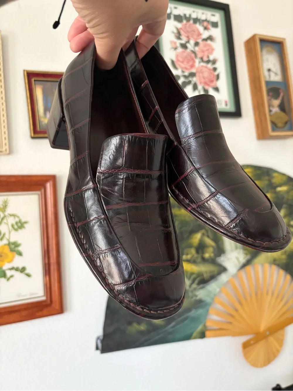 Vince Millie Heeled Leather Loafer - Croc-Embossed - 6.5M